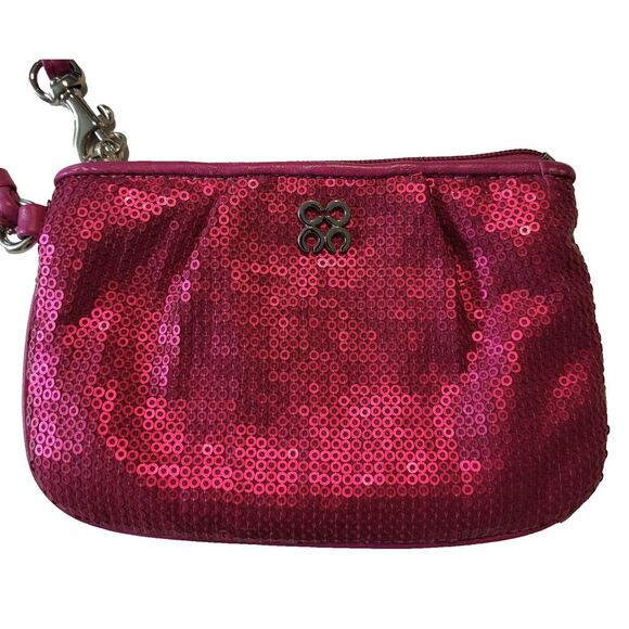 Coach Audrey Op Art Swirl Fuchsia Pink Sequin Wristlet & Evening Clutch 6 x 4 - Picture 1 of 12